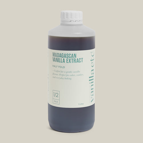 Bottle of Madagascan Vanilla Extract on a beige background
