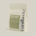 Vanilla extract powder package with 'vanilla etc' branding on a light gray background